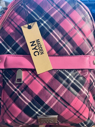 Mochila Madden NYC para mujer mini acolchada con cremallera rosa a cuadros - TOTALMENTE NUEVA CON ETIQUETAS - Imagen 2 de 6