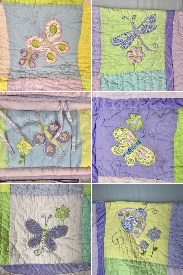 Juego de ropa de cama de cuna de bebé de colección años 90 Y2K 3 piezas retazos mariposa floral pastel terciopelo Foto 3 de 4