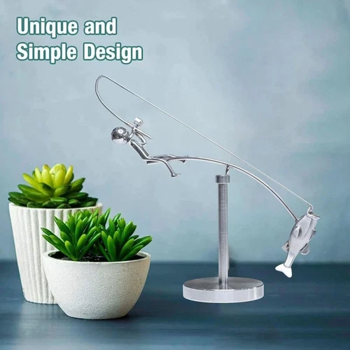 Der Fischer balancierende Skulptur Legierung Handarbeit Kunst einzigartig Home Schreibtisch Dekor - Bild 5 von 12