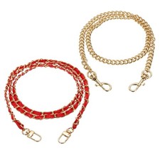 2 Pcs Purse Chain Strap, 47/24 Inch Light Gold Chain with Red Leather
