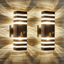 2 Pack Motion Sensor Outdoor Wall Light Fixture up down Porch Lights Modern Dusk
