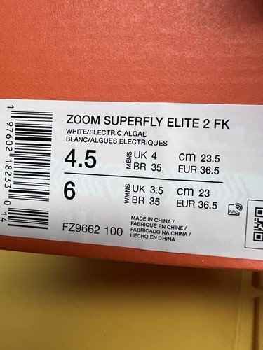 NIKE AIR ZOOM SUPERFLY ELITE 2 TRACK FZ9662-100 ALGAE SPIKES Sz 4.5/WMN 6 No Lid - Picture 7 of 7
