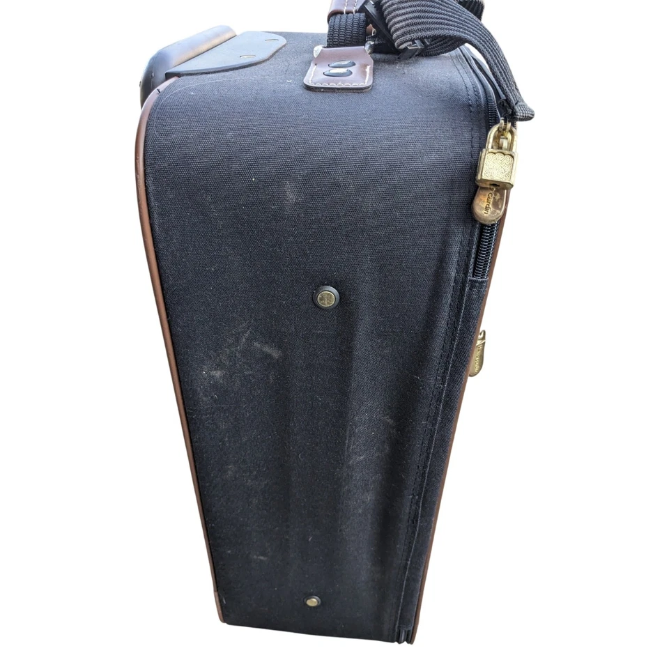 Винтажный чемодан 21 x 17 x 7,5 дюйма от Pierre Cardin (темно-синий и коричневый кожаный)  - Изображение 2 из 4