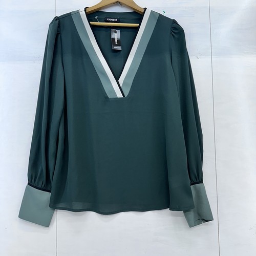 Blusa Express Nueva Con Etiquetas Pullover Mujer Cuello en V Manga Larga Verde Negra Primavera M - Imagen 3 de 10