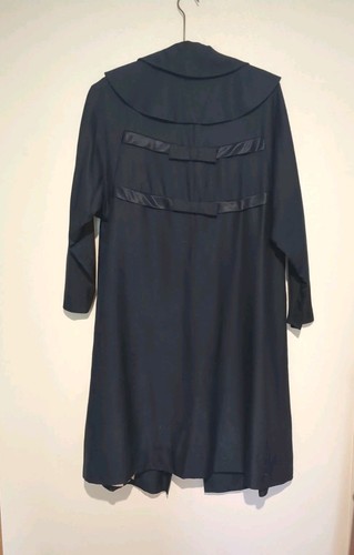 VTG Jill Jr Navy Blue Bow Back Satin Swing Coat Opera 80s Do 50s Formal Evening - Picture 2 of 8