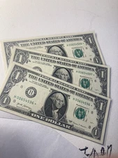 Three $1 One Dollar Federal Reserve Note Star Notes  Ho0654596. 97. 98 Consectiv