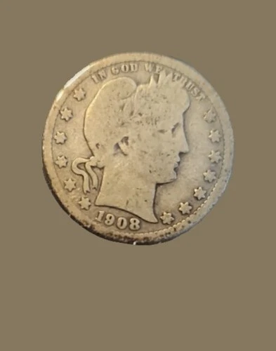 1908-D Barber Quarter 25c as Pictured Good Condition Free Shipping