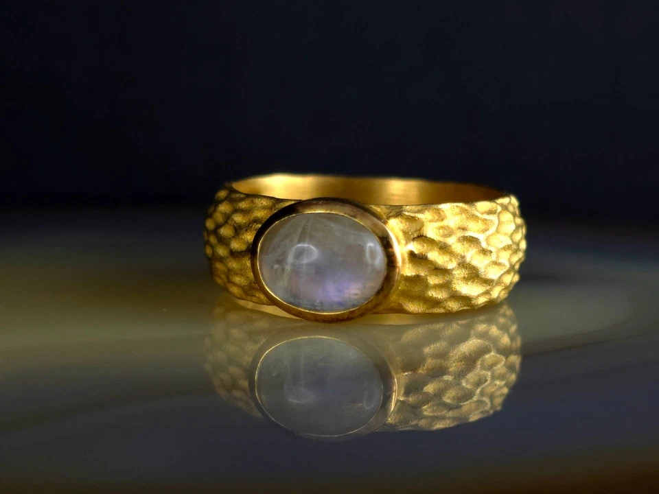 Ring Silber 925 Mondstein 19,2 mm Juwelo Hammerschlag - extravagant & schimmernd - Bild 3 von 4