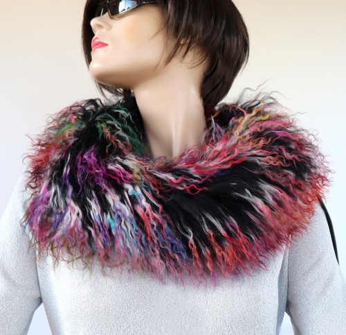 Bufanda de piel cordero tibetano Boa Loop 70 cm cuello de piel piel de cordero ribete colorido multicolor - Imagen 3 de 7