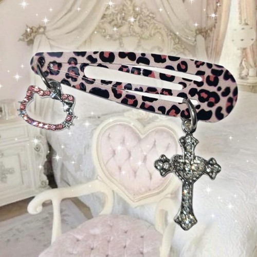 Animal Print Strass Kreuz Mcbling Y2k Haarspange