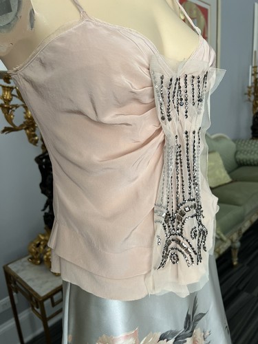 Auth.Prada silk beige embellished top, sz.40, excellent - Picture 10 of 15