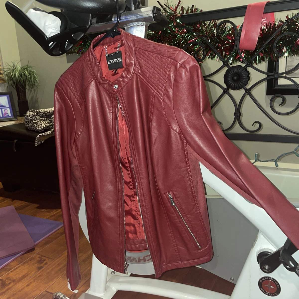 EXPRESS Leather Jacket New W Tags Female Size L Brick Red Silver Hardware