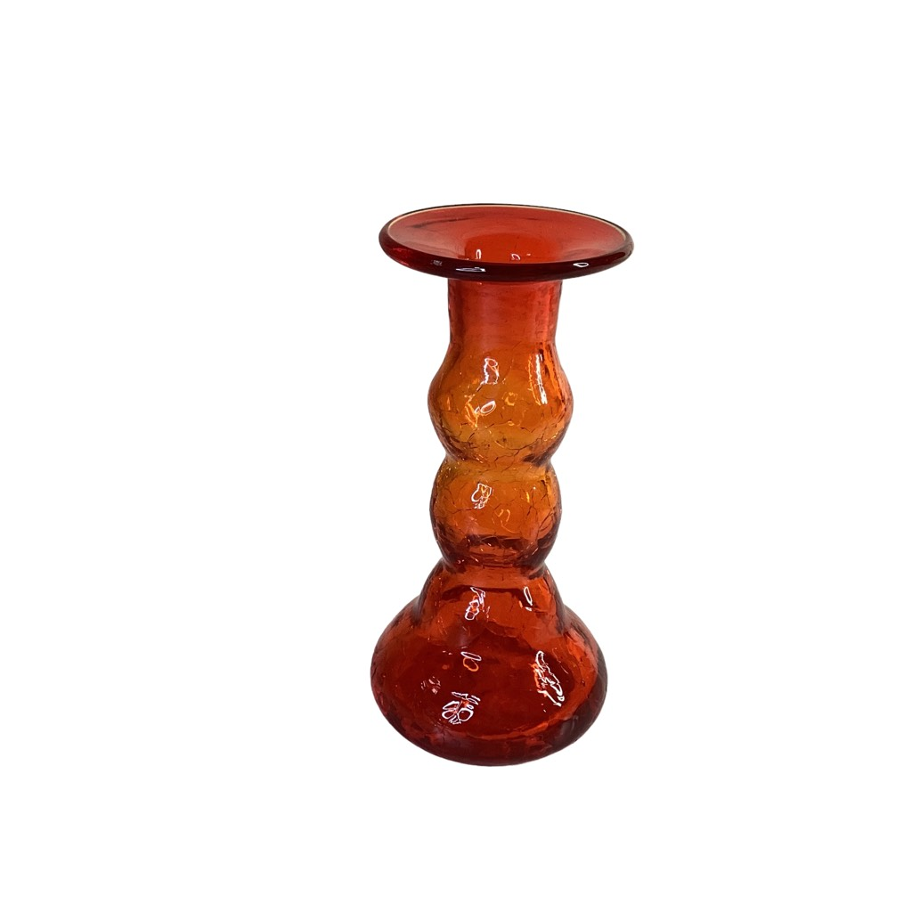 Amber Orange Crackle Glass Candle Stick Holder Hand Blown 6" eBay