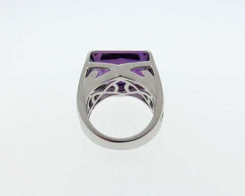 Fine Estate Large Natural Amethyst Diamonds Solid 18k White Gold Ring Size 5 - Picture 8 of 9