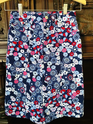 The Childrens Place Girls 8 Blue Pink Floral Corduroy Skirt 5 Pockets Belted