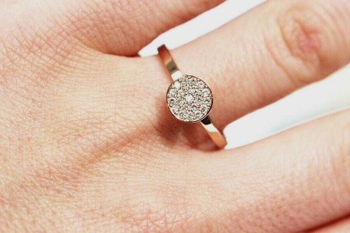 14 Karat massiver Rotgold Ring 0,19 ct. Diamanten Größe 7 Kreisring Pave Diamanten - Bild 1 von 6