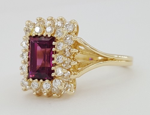 Lila-rosa Edelstein Diamant Doppel Halo Statement Ring 2,15 ct 14k Gelbgold - Bild 5 von 7