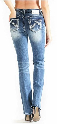 Charme by Grace in LA X Stitch Embellished Embroidered Bootcut Stretch Jeans - Picture 3 of 3
