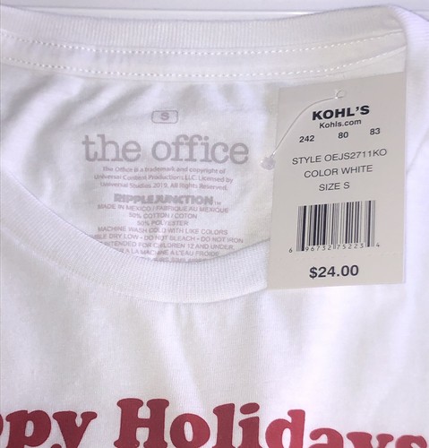 The Office Shirt Dunder Mifflin SMALL Womens NEW Happy Holidays Top White Tee S - Picture 8 of 11