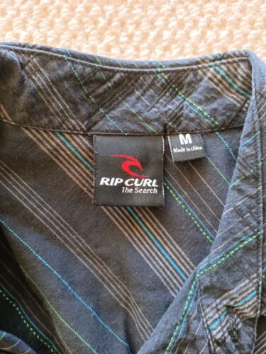 RIPCURL Button Up shirt Mens Size M black striped short sleeve Casual Cotton - Picture 4 of 11