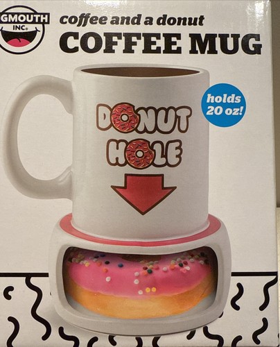 20 Ounce Ceramic Coffee Mug with Hole for Donut by BIGMOUTH. NEW in Box. - Picture 3 of 5