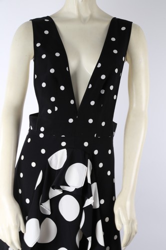 TOPSHOP Cult Black White Polka Dot V-Neck Backless Long Maxi Dress Size 38 US 6 - Picture 7 of 14