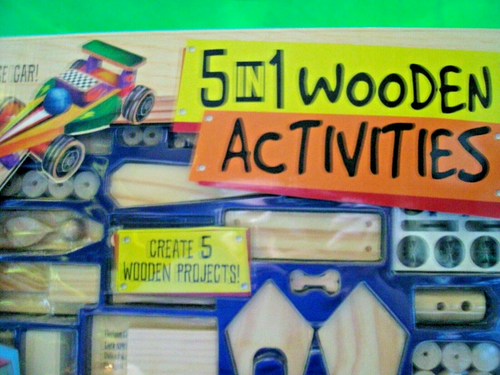 Wood Sealed Activity Set-5 in 1-Includes Car-Fire Truck-DogHouse-Plane-Train