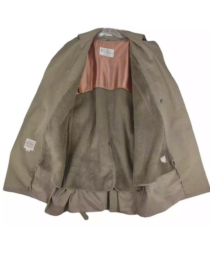 OLEG CASSINI Men's 42R Double Breasted Khaki Trench Coat w Belt & Liner VTG - Picture 5 of 11
