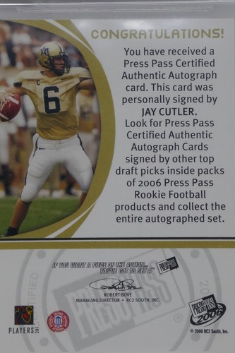 2006 Press Pass Autographs Silver Red Ink #12 Jay Cutler/200 Rookie 🔥Beckett 9 - Picture 7 of 8