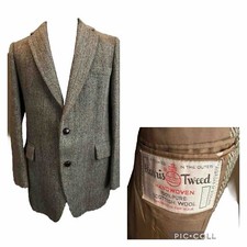 Harris Tweed Vtg Mens Brown 100 Scottish Wool Sport Coat Blazer Herringbone 42R