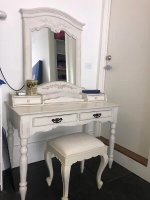 Elegant Antique White Desk With Mirror And Chair Antiques