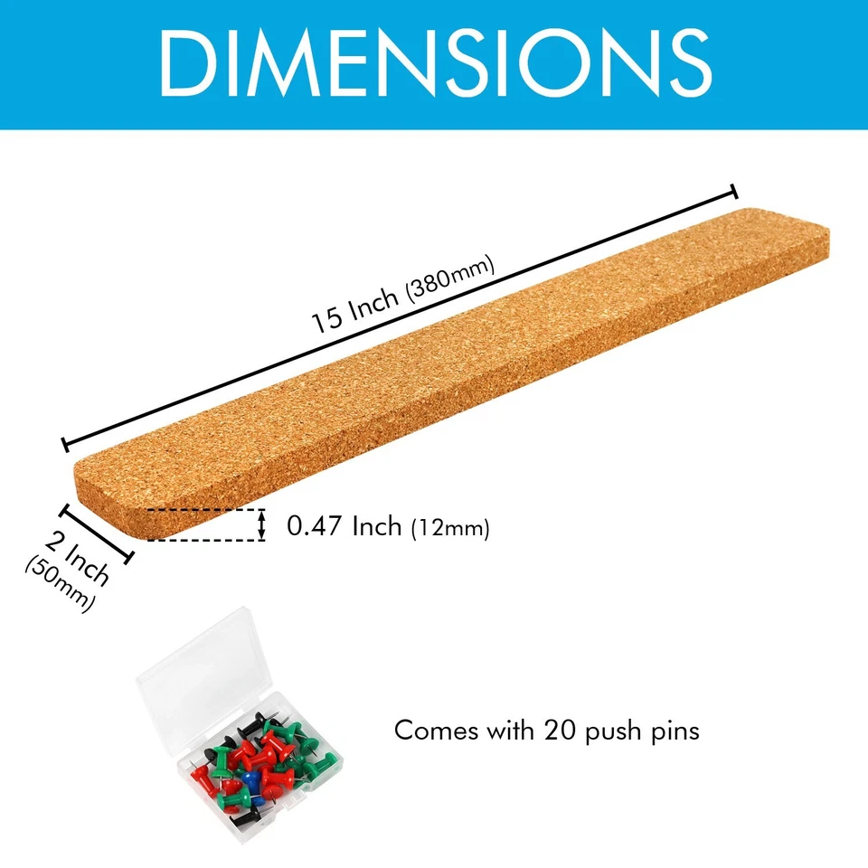 4 Pack Cork Strips Cork Board Bulletin Bar Strip 15” x 2” - 1/2” Thick Natural - Image 2 of 4