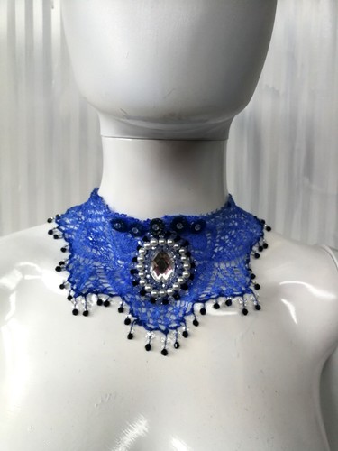 Fine Jewelry Woman Necklace Collier Choker Luxury Collar Macramè Pearls Crystals - Picture 3 of 24