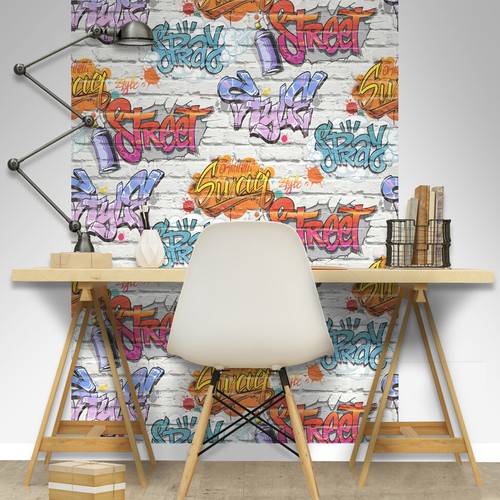 Papel Pintado Muriva - Street Graffiti - Moderno Ladrillo Metálico Urbano - Blanco L17905 - Imagen 2 de 2