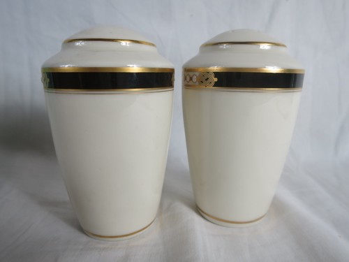 Lenox Hancock Gold Black Presidential Collection Salt Pepper Shakers Set Dots - Picture 2 of 7