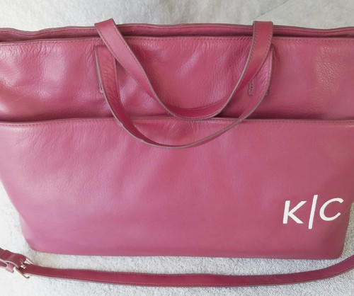 Borsa in pelle Mark And Graham weekend notte bagaglio rosso mirtillo monogramma - Foto 2 di 24