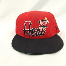 Vtg Miami Heat New Era Hardwood Classic Snap Hat Cap 30 Wool Script Red Black
