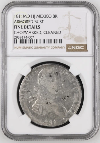 🔥 1811-MO HJ MEXICO 8 Reales (Ferdinand VII) NGC FINE DETAILS CHOPPED “Armored”