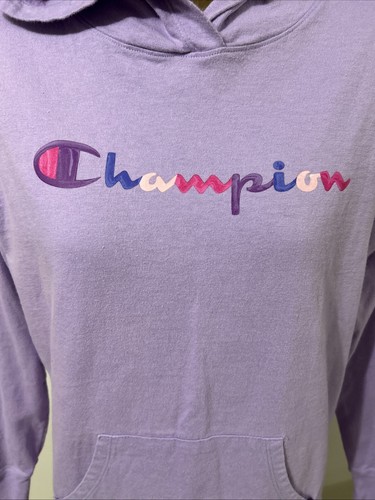 Champion Hoodie Women’s Medium Purple Colorful Graphic Print Cotton Pullover - Picture 2 of 7