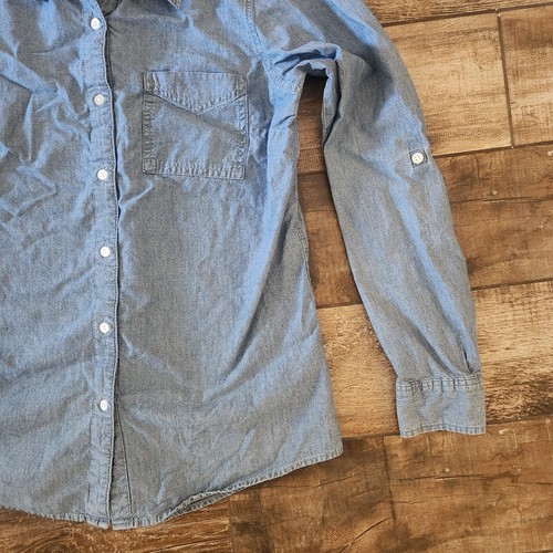 Wrangler Wrancher Shirt Women's Medium Blue Denim Long Sleeve Button-up - Picture 3 of 10