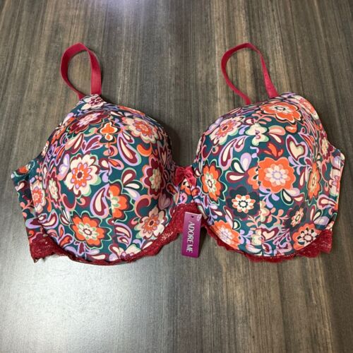 Adore Me Floral Print Plunge Bra Lace Trim Underwire 40DDD