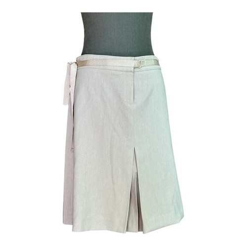 Women’s Skirt MANGO A Line Light Grey Skirt Ribbon Belt Front Slit Midi Skirt