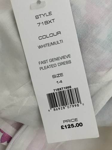 French Connection Women's Dress Size 14 White Blue Pink Mix Floral Pleats New F1 - Picture 9 of 12