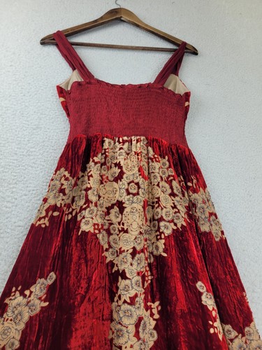 Hale Bob Y2k Silk Babydoll Dress Women XS Red Tan Floral Velvet Burnout Beaded - Picture 18 of 24