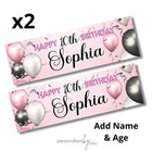 2 x Personalised Birthday Banners Large 900 x 300 PINK Black ADD NAME & ANY AGE