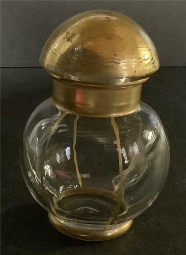 Antique/Vintage dresser jar glass clear with gold container ground glass stopper - Picture 9 of 12