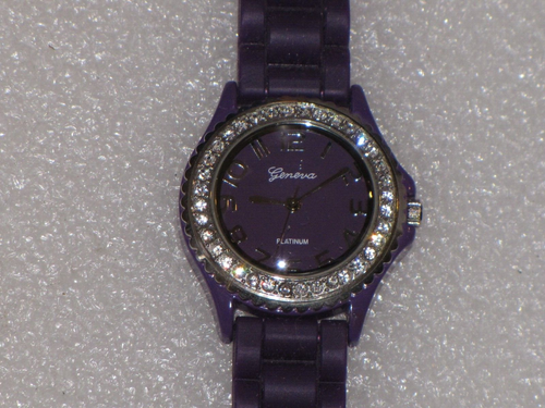 Geneva Platinum Watch Silver Plated Rhinestones 7805 Rubber Band Purple Womens - Picture 22 of 24