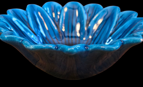 Pol Chambost Blue Craqueler flower dish - Picture 5 of 19