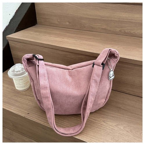 Women Corduroy Crossbody Bag Casual Half Moon Bag Adjustable Strap Commuting Bag - Picture 14 of 20