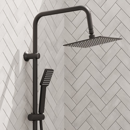Kit de ducha elevador rígido redondo y cuadrado de 3 vías negro mate para grifo mezclador de ducha de baño - Imagen 5 de 22